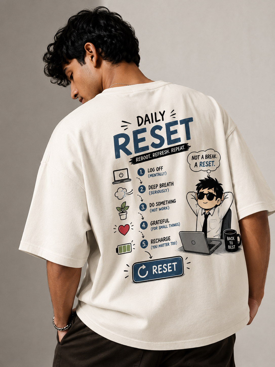 Men's Oversized T-shirt 'Daily Reset' Print