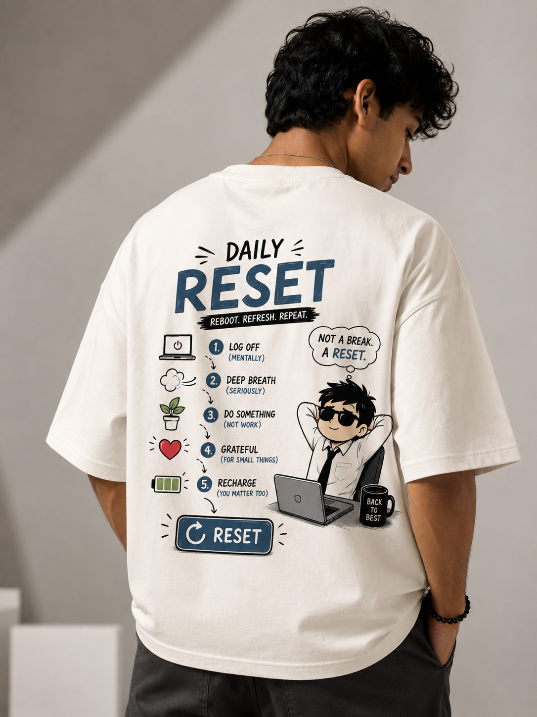 Men's Oversized T-shirt 'Daily Reset' Print