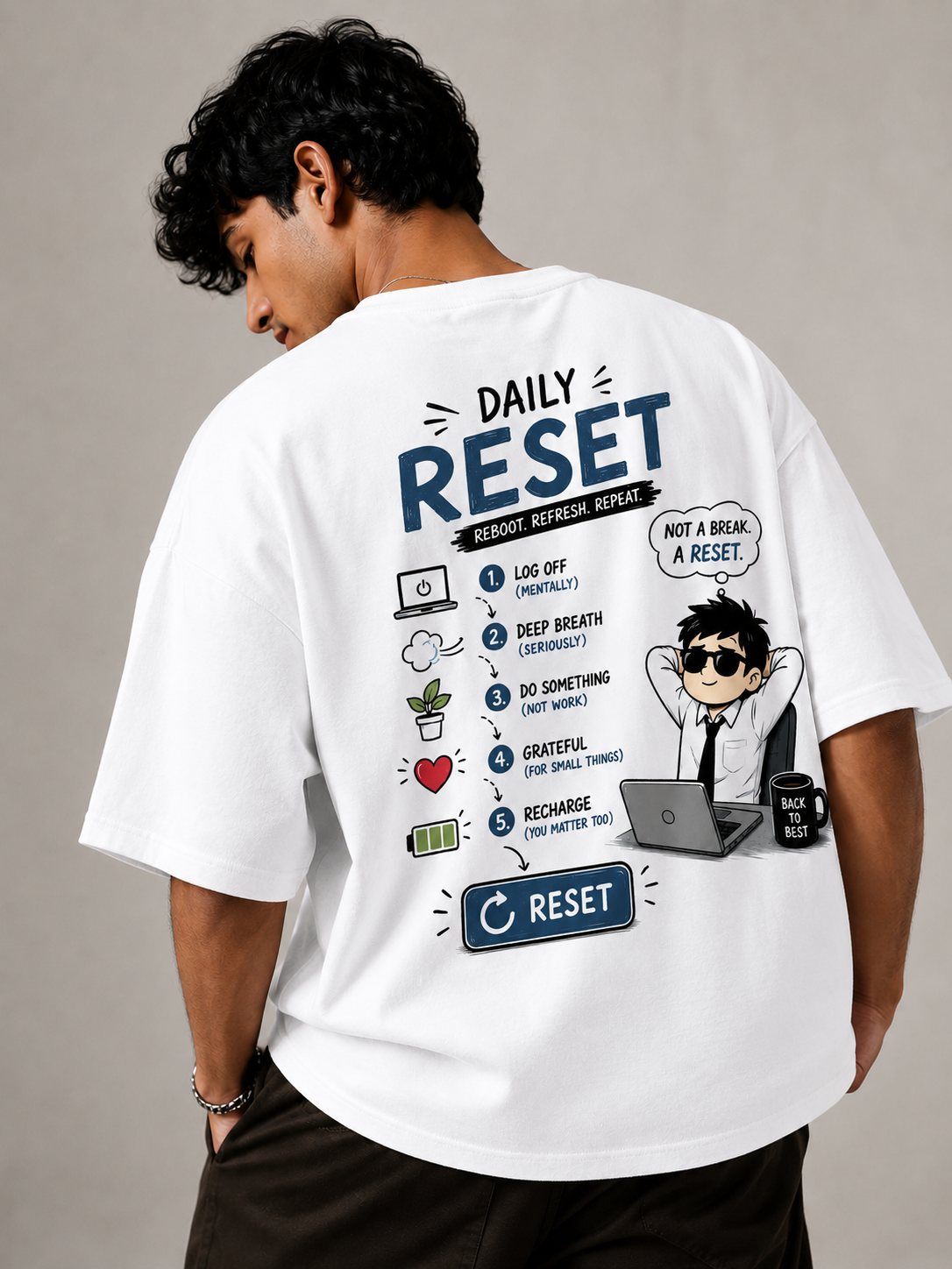 Men's Oversized T-shirt 'Daily Reset' Print
