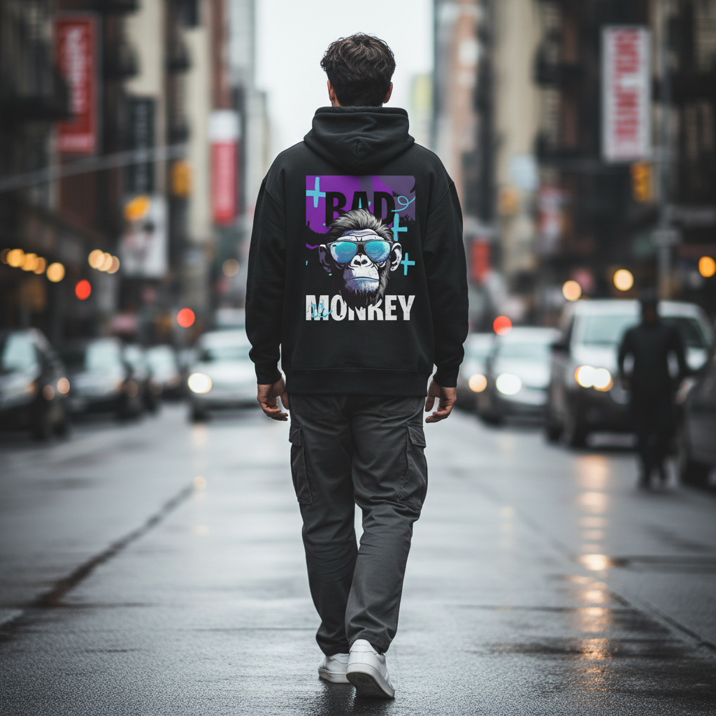 Men’s Oversized Hoodie Bad Monkey Print