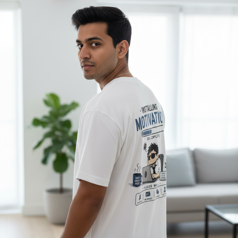 Men's Oversized T-Shirt 'Installing Motivation' Print