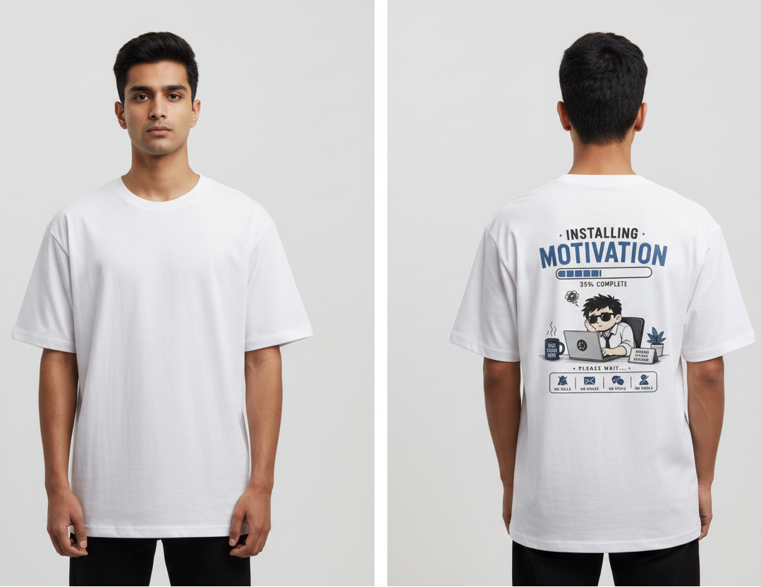 Men's Oversized T-Shirt 'Installing Motivation' Print