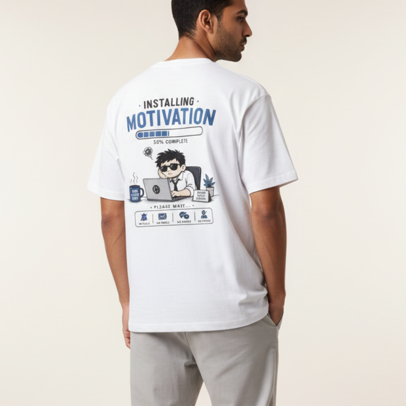 Men's Oversized T-Shirt 'Installing Motivation' Print