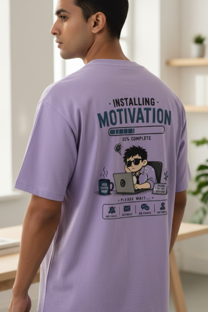 Men's Oversized T-Shirt 'Installing Motivation' Print