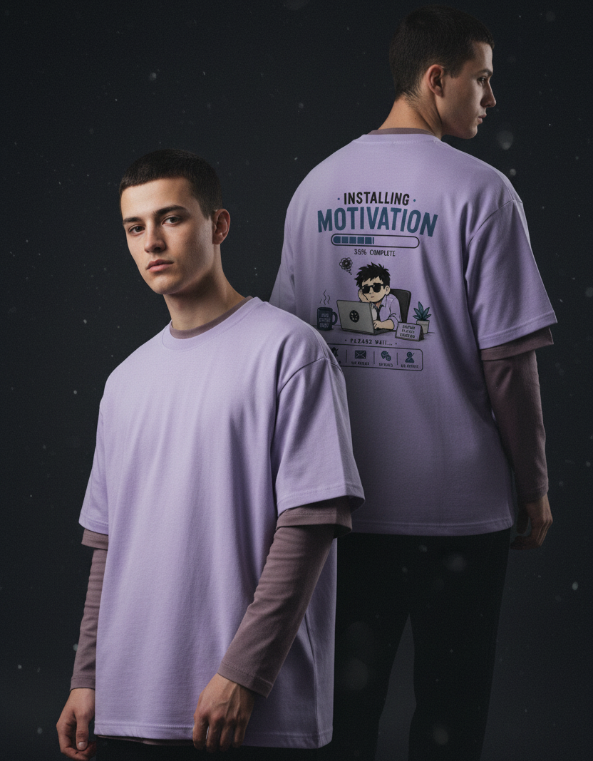 Men's Oversized T-Shirt 'Installing Motivation' Print