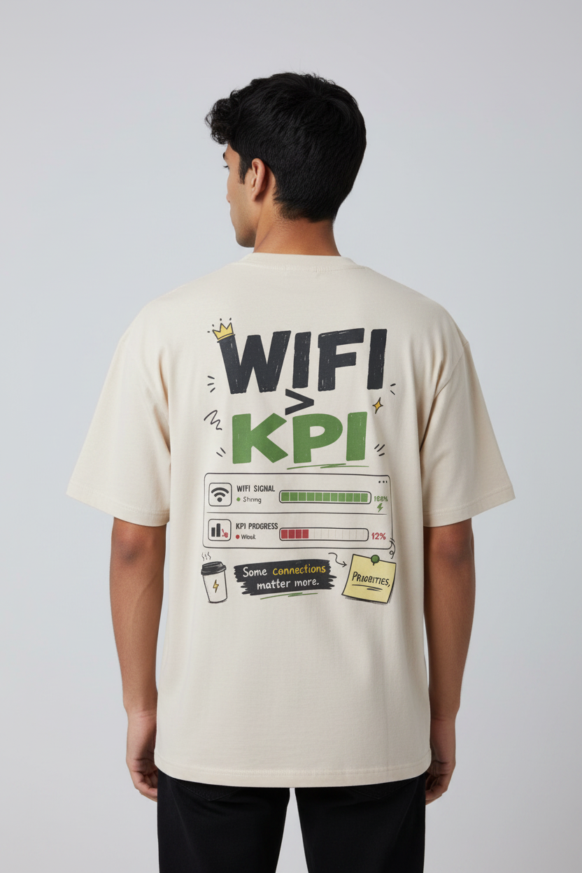 Men's Oversized T-shirt 'WiFi > KPI' Print