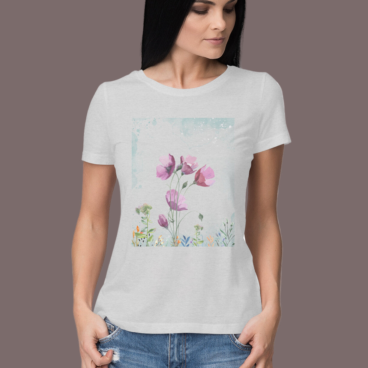 Women’s Round Neck T-Shirt Floral Print