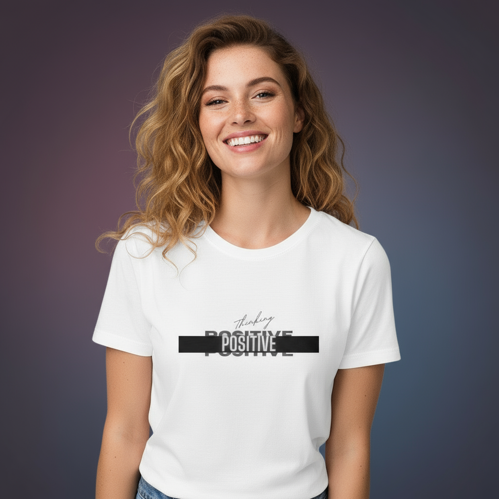 Women’s Round Neck T-Shirt Thinking Positive Print