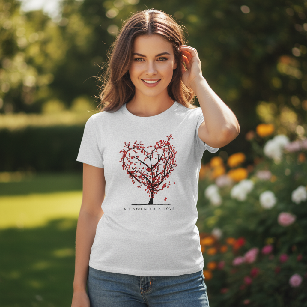 Women's Short Sleeves T-Shirt Heart Tree Print