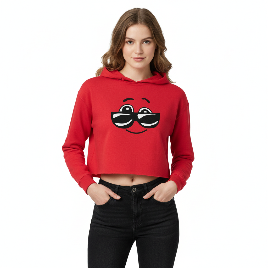Women's Crop Hoodie Emoticon Print