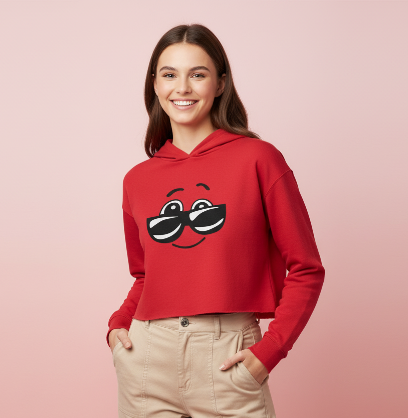 Women's Crop Hoodie Emoticon Print