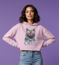 Women's Crop Hoodie Cat Chill Print