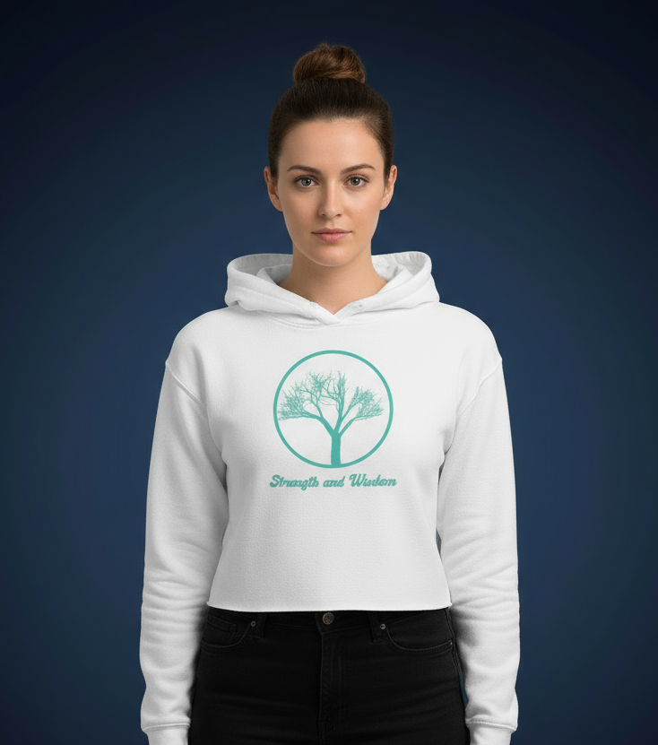 Women's Crop Hoodie Strength and Wisdom Print