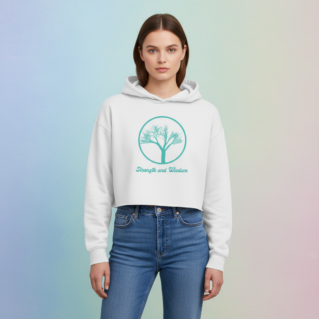 Women's Crop Hoodie Strength and Wisdom Print