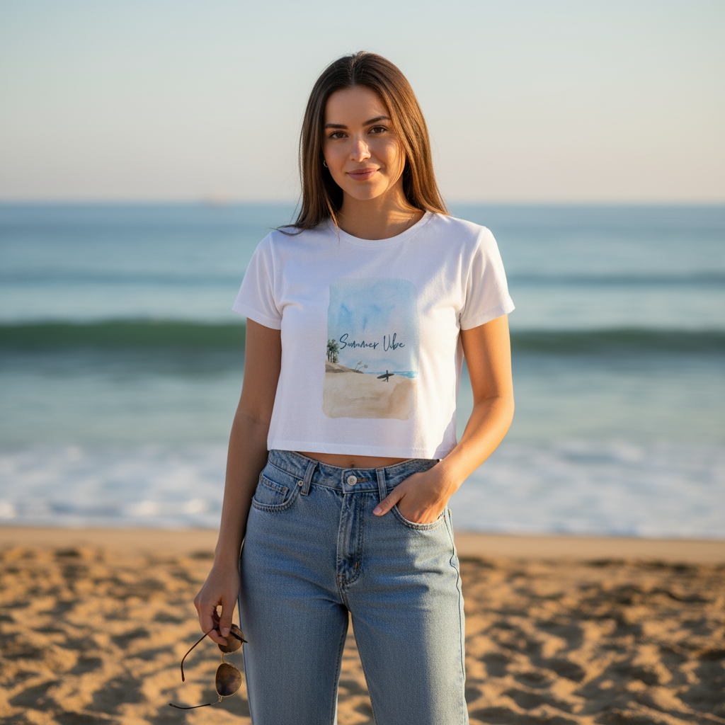 Women's Crop Top Beach Print