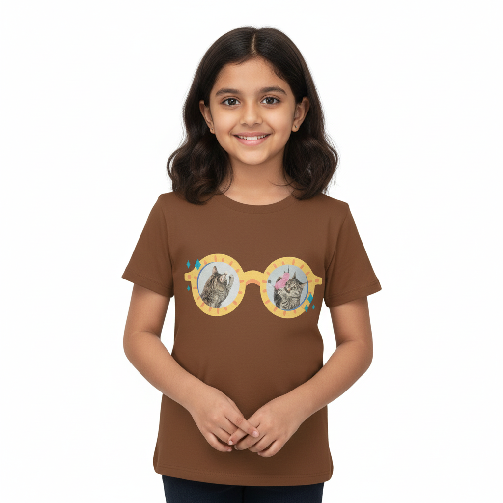 Kid's Girls Regular T-shirt Cat Glasses Print