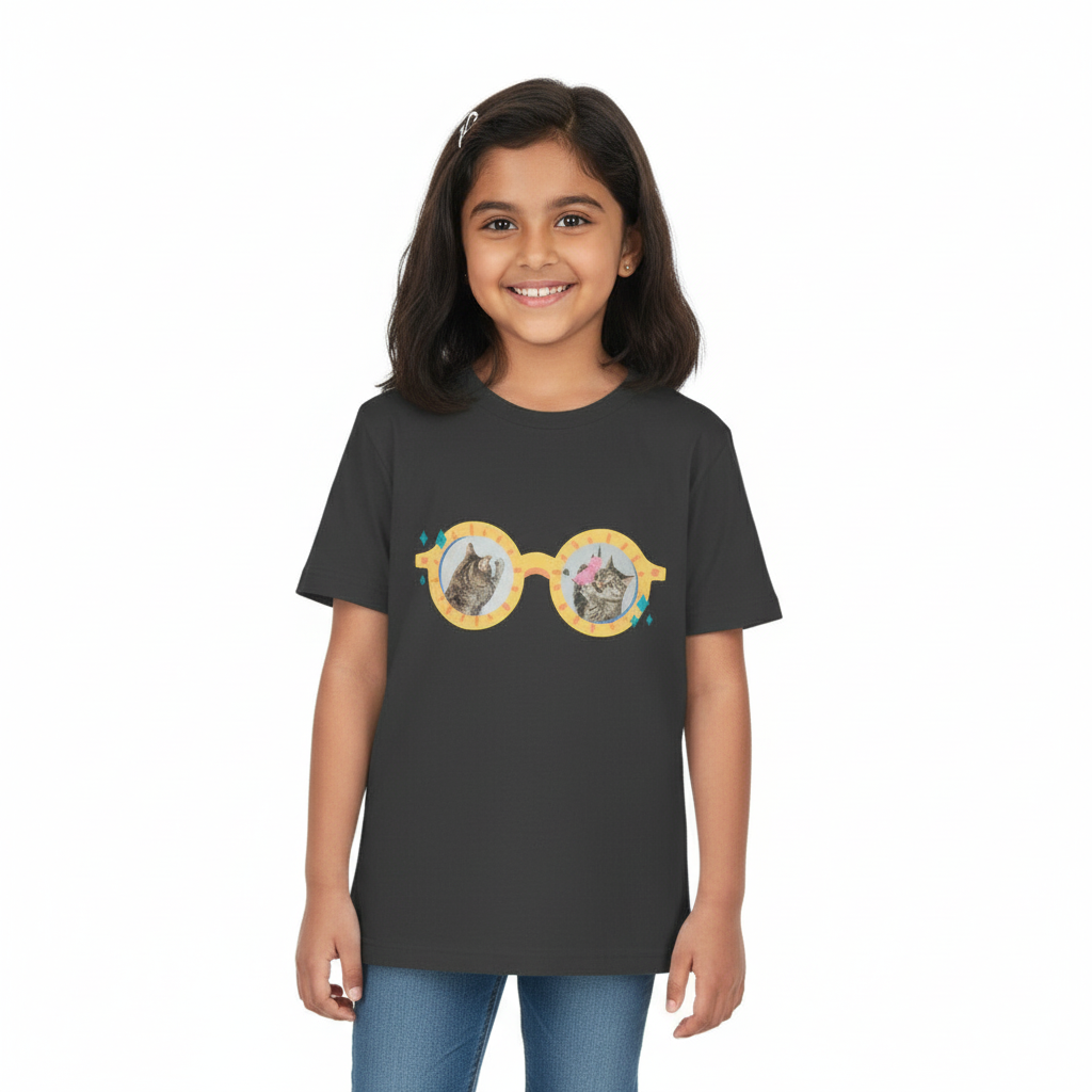Kid's Girls Regular T-shirt Cat Glasses Print