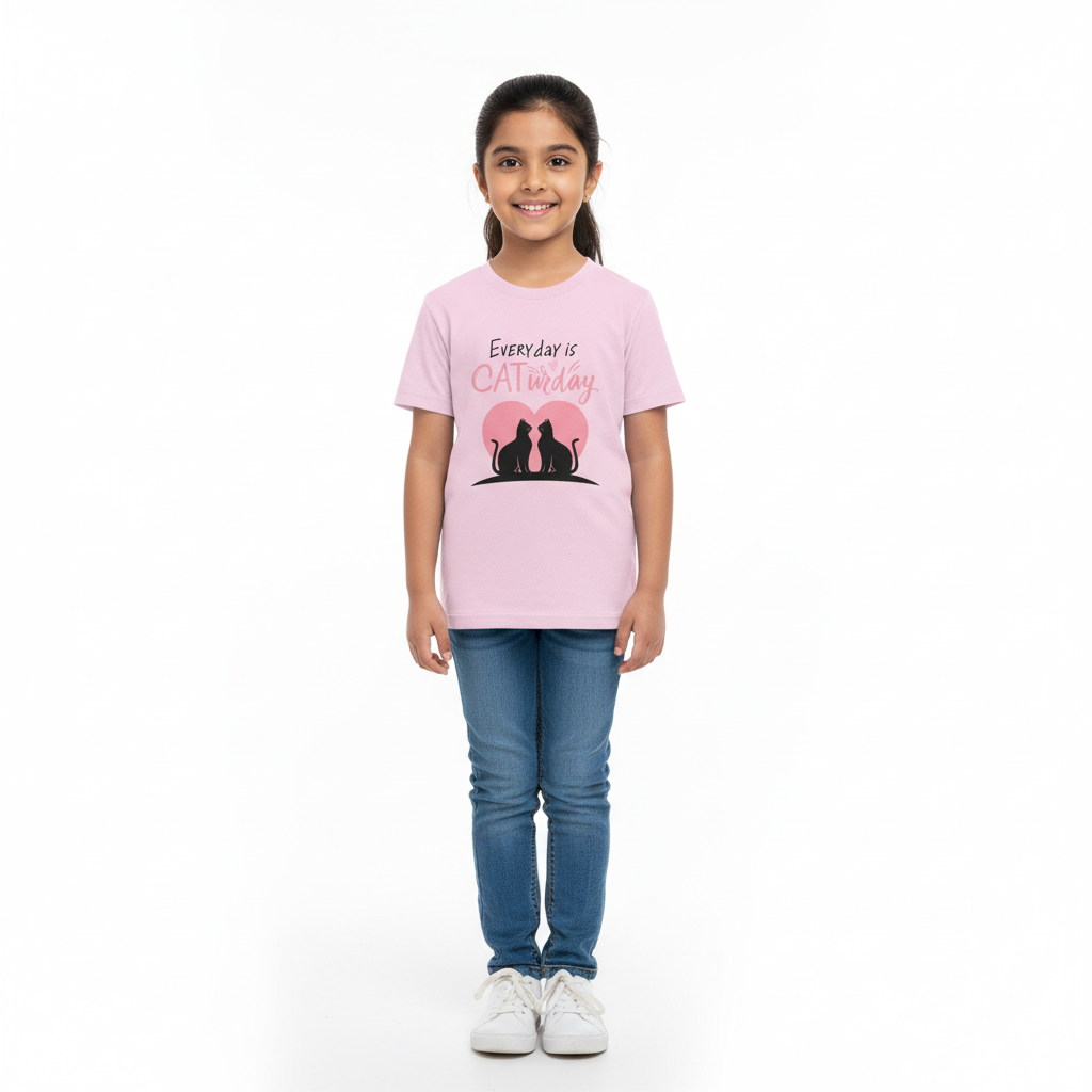 Kid's Girls Regular T-shirt Caturday Cat Print