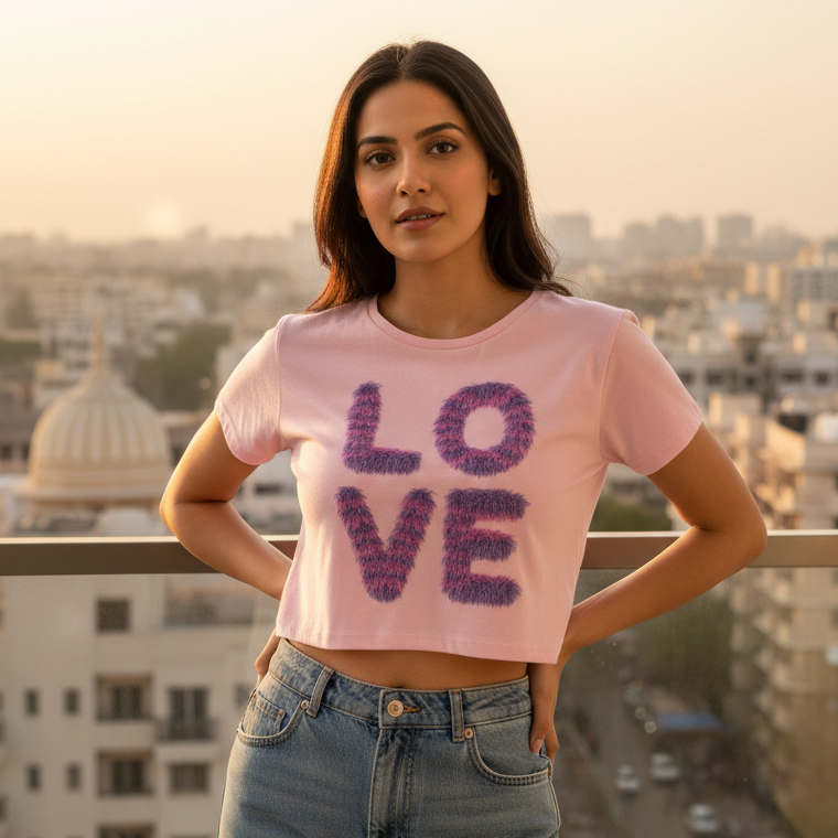 Women's Crop Top Purple Love Print