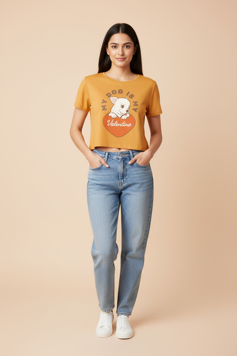 Women’s Crop Top Dog Valentine Print