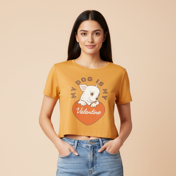 Women’s Crop Top Dog Valentine Print