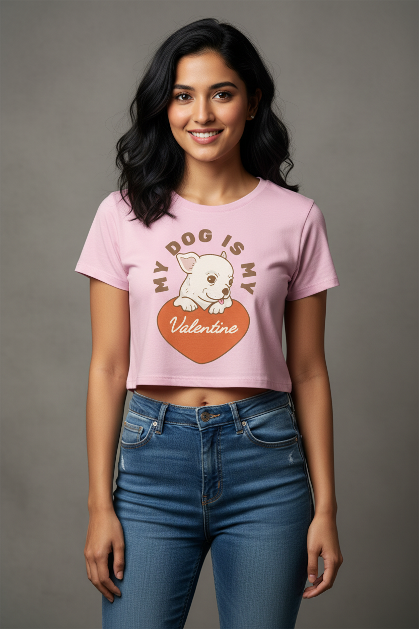 Women’s Crop Top Dog Valentine Print