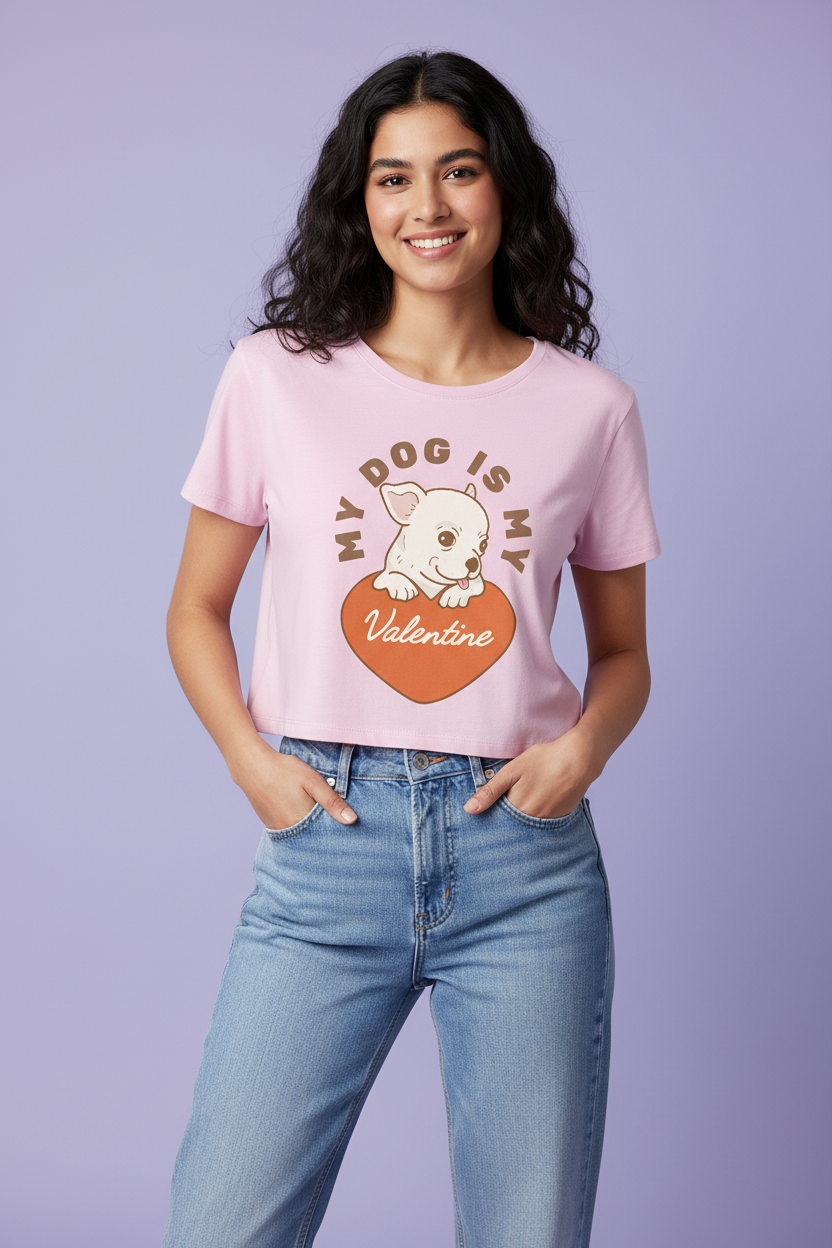 Women’s Crop Top Dog Valentine Print