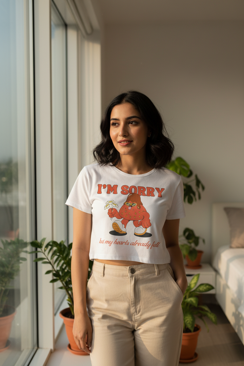 Women’s Crop Top Sorry Heart Full Print