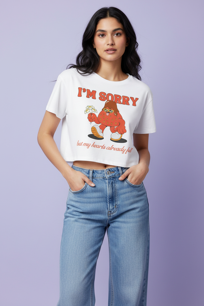 Women’s Crop Top Sorry Heart Full Print
