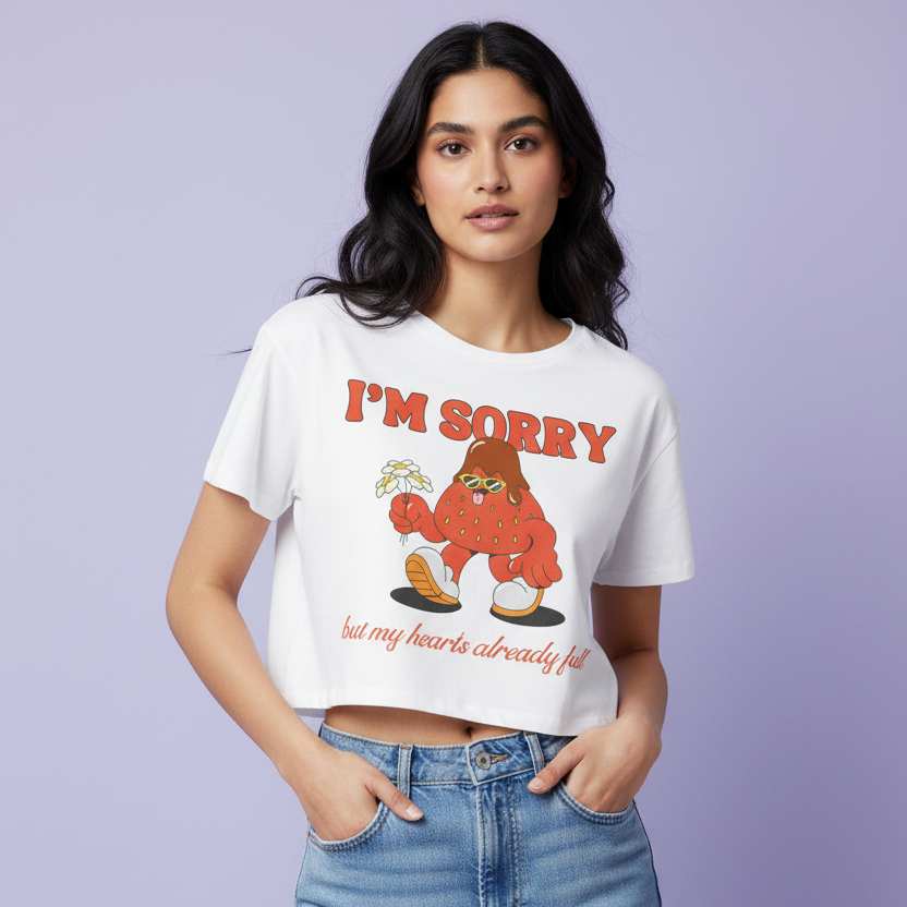Women’s Crop Top Sorry Heart Full Print