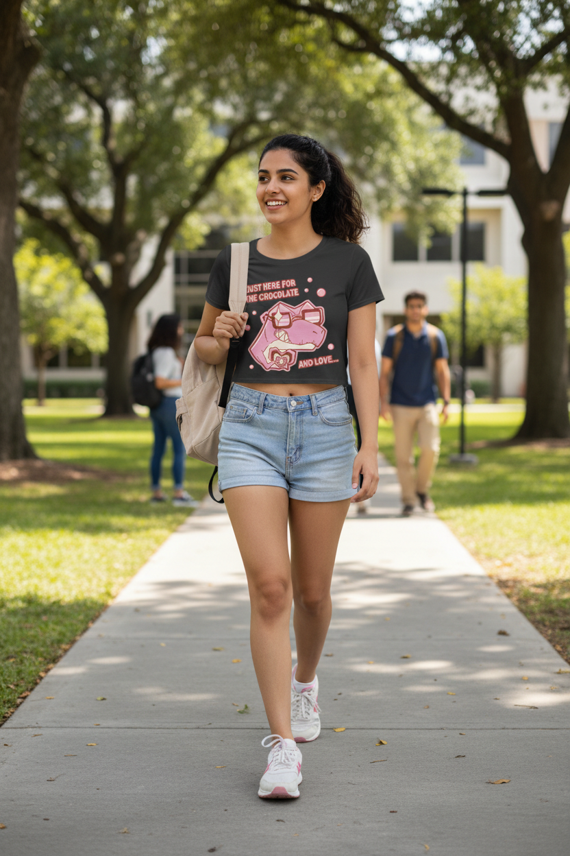 Women’s Crop Top Here for chocolate Print