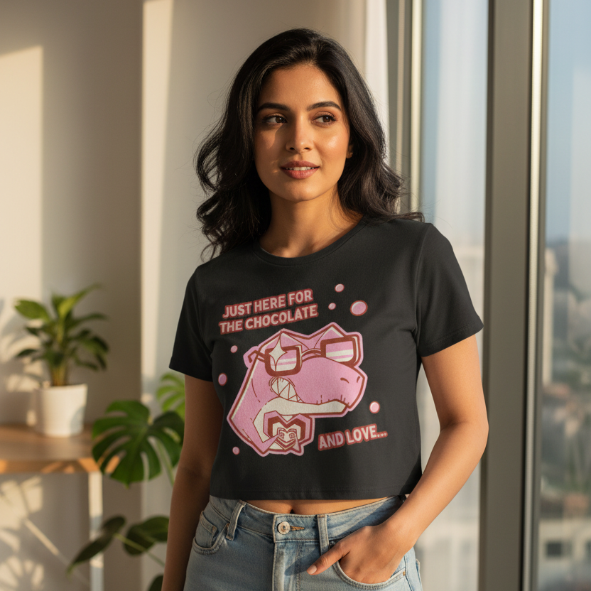 Women’s Crop Top Here for chocolate Print