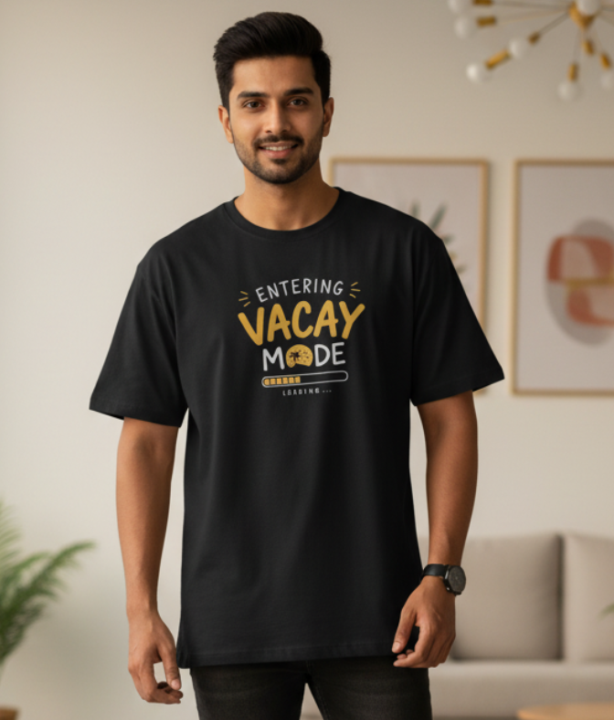 Men's Oversized T-shirt 'Vacay Mode Escaping Excel' Print