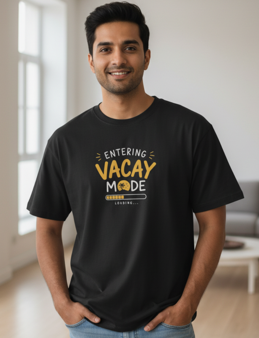Men's Oversized T-shirt 'Vacay Mode Escaping Excel' Print