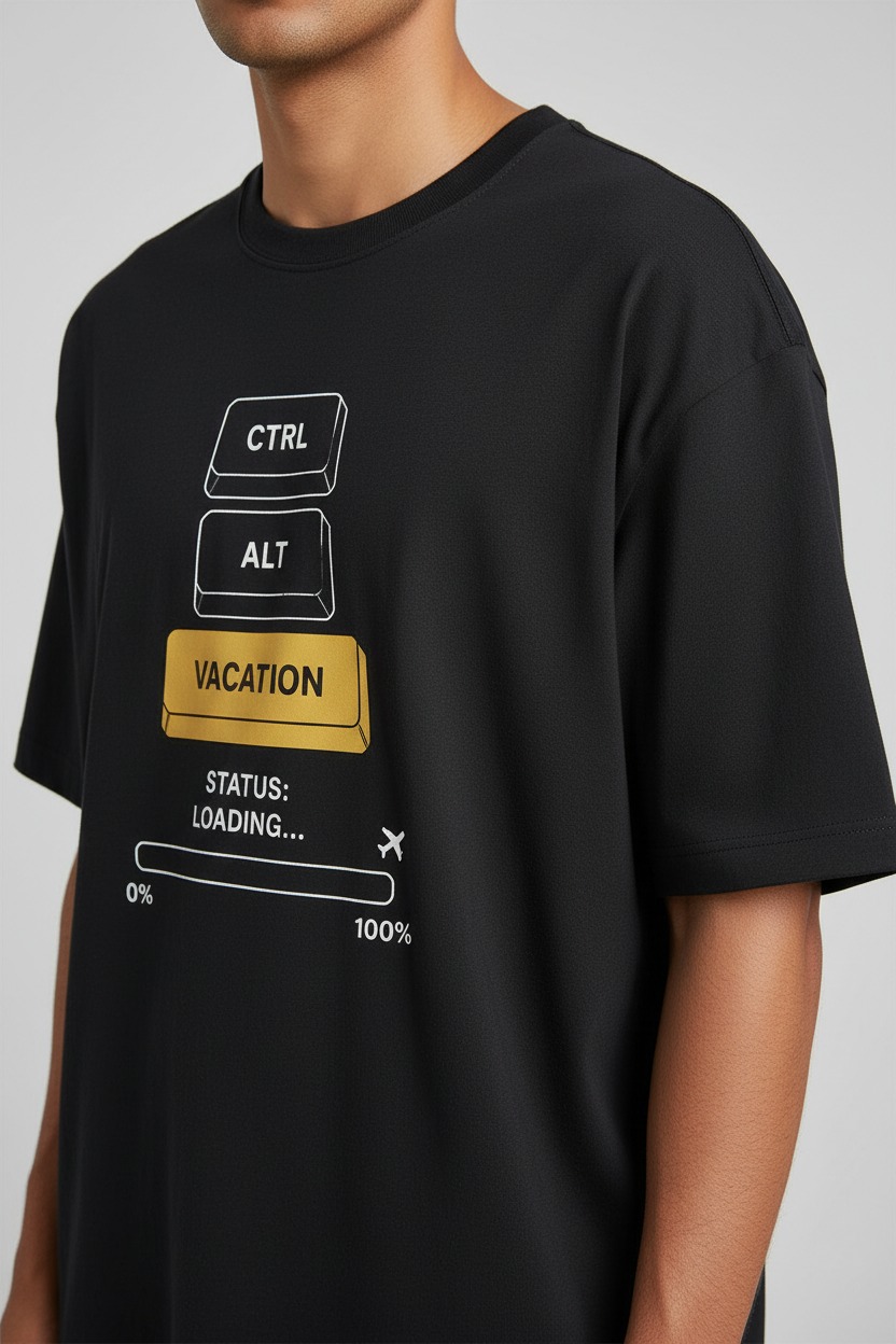 Men's Oversized T-Shirt 'Ctrl-Alt-Vacation' Print