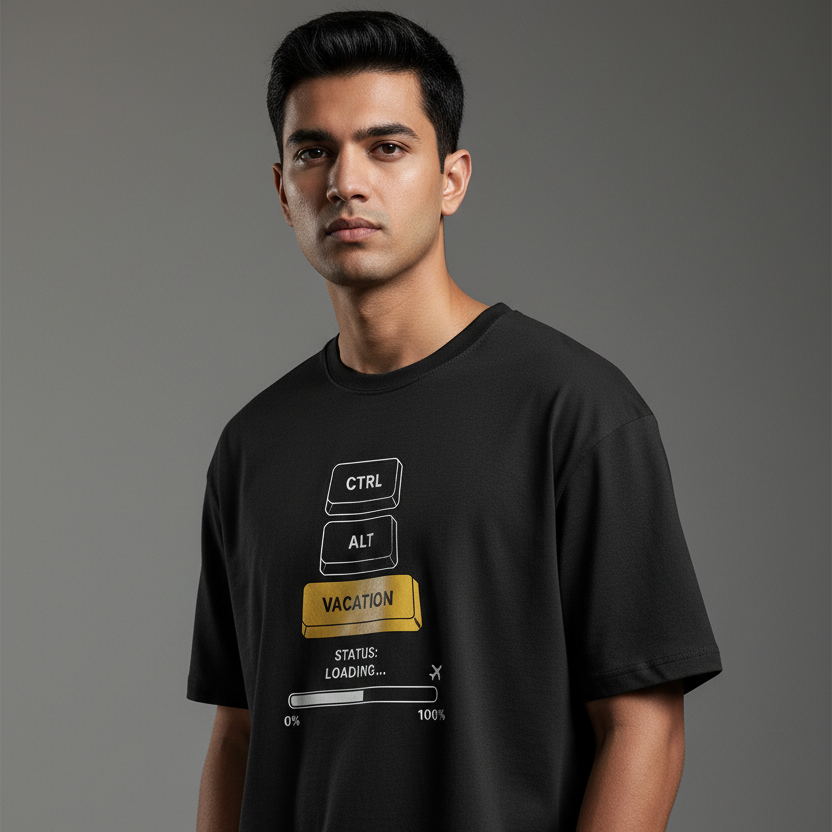 Men's Oversized T-Shirt 'Ctrl-Alt-Vacation' Print