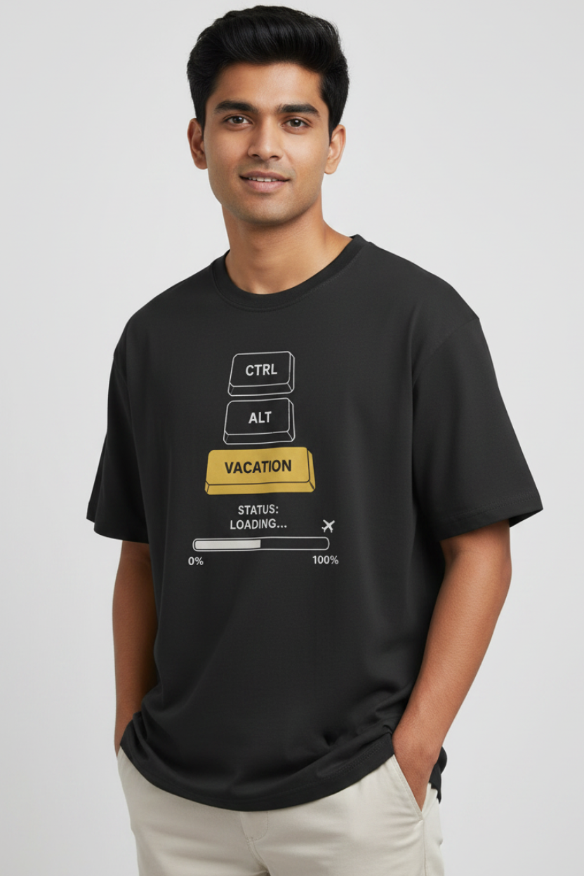 Men's Oversized T-Shirt 'Ctrl-Alt-Vacation' Print