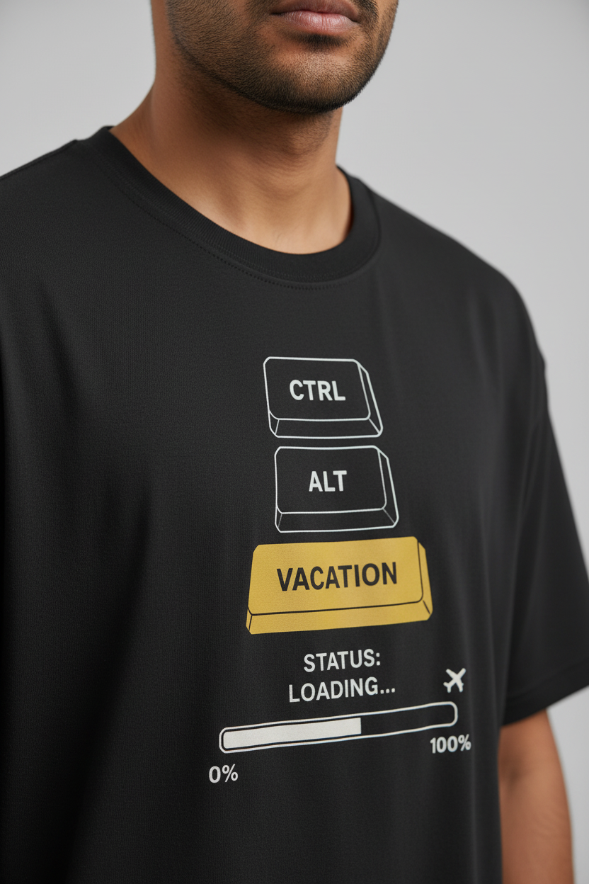 Men's Oversized T-Shirt 'Ctrl-Alt-Vacation' Print