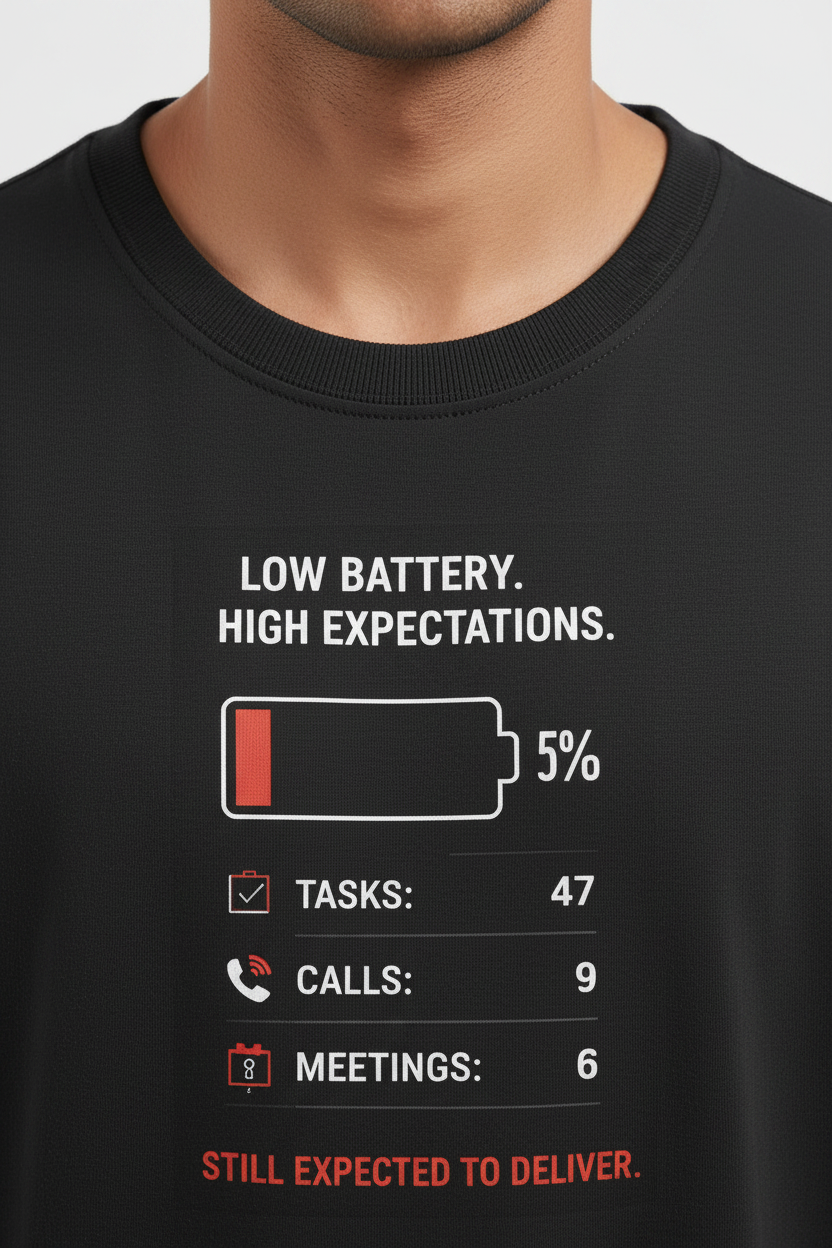 Men's Oversized T-Shirt 'Low Battery' Print