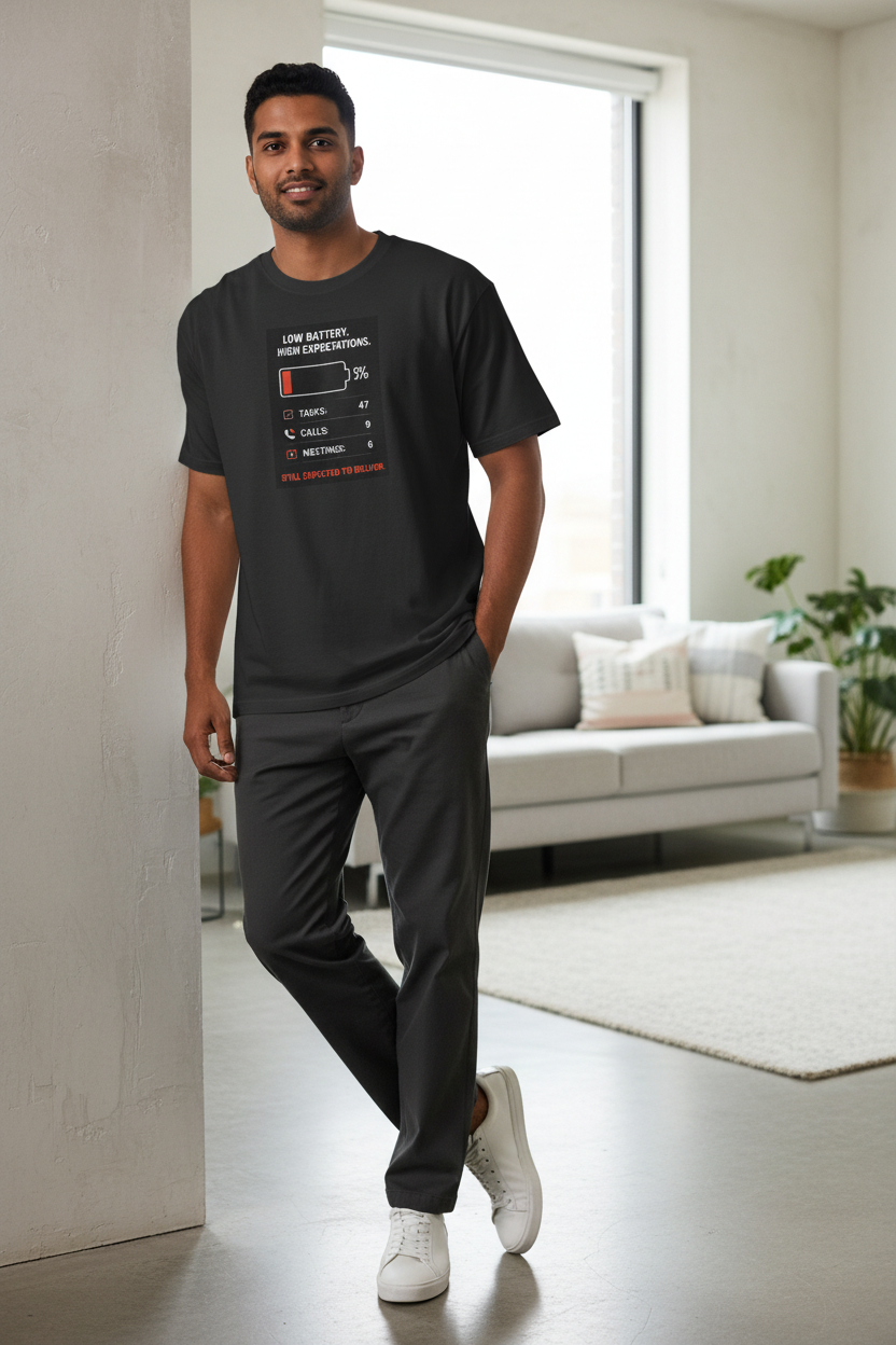 Men's Oversized T-Shirt 'Low Battery' Print